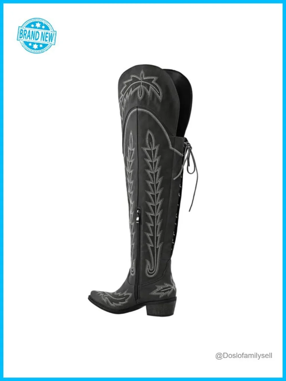Cowgirl Thigh High Wide Calf Embroidered Western Boots Block Heel